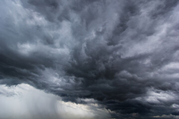 Wall Mural - The dark sky with heavy clouds converging and a violent storm before the rain.Bad or moody weather sky and environment. carbon dioxide emissions, greenhouse effect, global warming, climate change