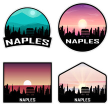 Naples Italy Skyline Silhouette Retro Vintage Sunset Naples Lover Travel Souvenir Sticker Vector Illustration SVG EPS AI