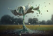 Painted By The Wind: Rolling Drops Of Money Reaching The Ground Generative AI