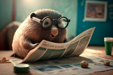 Illustration Of Funny Blind Mole With Glasses Reading A Newspaper AI Generated Content