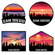 San Diego California USA Skyline Silhouette Retro Vintage Sunset San Diego Lover Travel Souvenir Sticker Vector Illustration SVG EPS AI