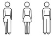 Icon set of Modern man woman and unisex pictogram. Bathroom Sign