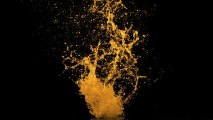 Fototapete - Super slow motion of splashing golden liquid isolated on black background. Filmed on high speed cinema camera, 1000 fps.