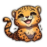 Fototapeta  - cute cartoon leopard sticker with whiskers for kids fauna fun generative ai
