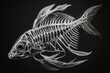bones from a fish skeleton, displayed against a dark background. Generative AI