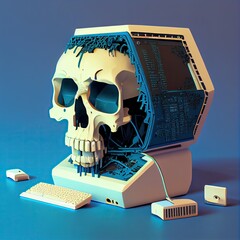 Wall Mural - human skull computer Generative Ai