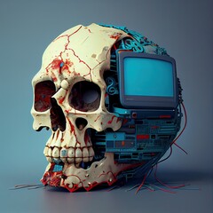 Wall Mural - human skull computer Generative Ai