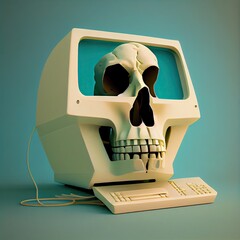 Wall Mural - human skull computer Generative Ai