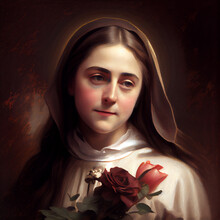 St. Therese Of Lisieux Art Painting Illustration. Generative Ai.