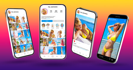 Wall Mural - sample social media user profile on mobile phones