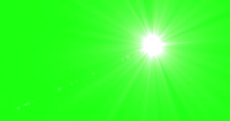 Wall Mural - Sun isolated on green screen. Sunlight overlay light effect, seamless loop animation