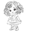 Cute girl vector design.Romantic hand drawing illustration. Poster of cute curly hair girl.Cartoon pretty character. Beauty graphic. Smiling child