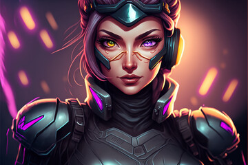 Stylized futuristic woman game character concept, generative ai