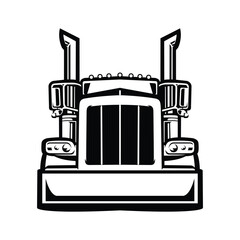 Wall Mural - Semi truck silhouette front view black and white vector art in white background. Best for transportation related industry