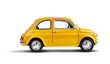 Yellow toy retro car on transparent background