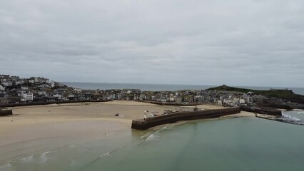 Poster - St. Ives, Cornwall, England February 5th 2023. View city on winter time from drone.