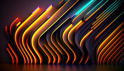 Wall Mural - Digital image of light rays, lines with colorful light over dark background. Abstract business background. digital ai art
