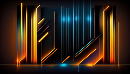 Wall Mural - Digital image of light rays, lines with colorful light over dark background. Abstract business background. digital ai art