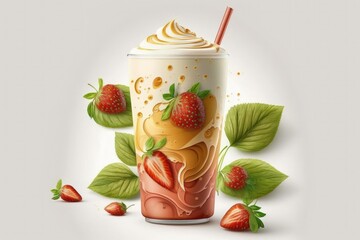 Poster - Strawberry organic smoothie with all natural ingredients. Generative AI