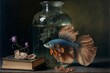 © pham - betta fish in still life painting, generative ai