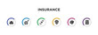 © IconArt - insurance filled icons with infographic template. glyph icons such as fire insurance, puncture in a wheel, life insurance, deposit mortgage, license vector.