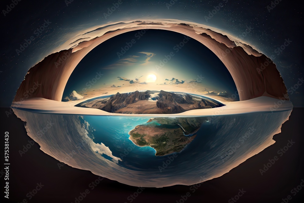 Generative AI illustration of a secrets of flat earth, with continents