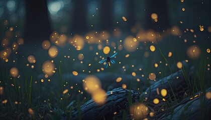 Wall Mural - magical firefly field at night. lightning bugs in an enchanted landscape. abstract glowing wallpaper