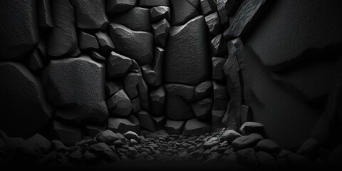 dark cobble stone wall background, generative ai
