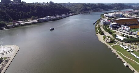 Sticker - Aerial view of Pittsburgh, Pennsylvania. Confluence of two rivers Monongahela and Allegheny. Ohio river in background