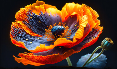 Wall Mural - A bright orange poppy, its vibrant color and delicate petals captured in a close-up shot