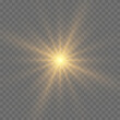 © Hanna - Yellow glowing light explodes on a transparent background. Bright Star. The star burst with brilliance. Golden Light effect. A flash of sunshine with rays. Yellow sun rays. Vector illustration.