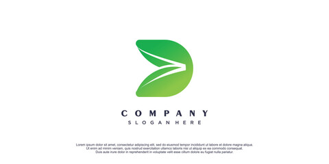Letter D logo with nature concept design and unique element premium vector