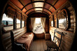 Interior image of an authentic gypsy wagon, inside image of a western wagon buggy, western setting, mobile home architecture