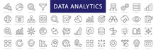 Data Analytics Thin Line Icon Set. Data Analysis Editable Stroke Icons. Data Analytics, Mining, Optimization, Processing, Statistic, Monitoring, Analysis. Vector Illustration