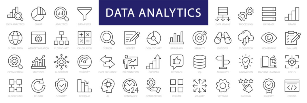 data analytics thin line icon set. data analysis editable stroke icons. data analytics, mining, opti