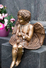 Golden Guardian Angel Girl With Cross Necklace