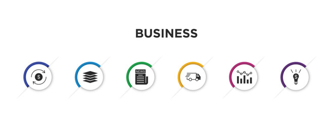 Wall Mural - business filled icons with infographic template. glyph icons such as money convert, stack, newspaper