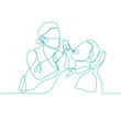 Continuous vector illustration of dentist, examining patient teeth condition. Medical health care service worker, teeth treatment care concept continuous line draw desig illustration.