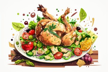 Sticker - Chicken and vegetable salad. Generative AI