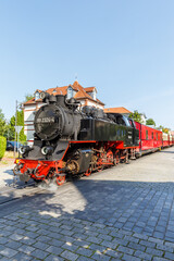 Wall Mural - Baederbahn Molli steam train locomotive railway portrait format in Bad Doberan, Germany