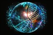 Biochemistry concept background showing DNA molecules with Earth. Generative AI