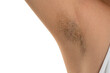 hairy female armpit, isolated on white background, close-up, unshaven, a lot of hair on armpit
