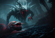 Fantasy artwork illustration of swamp horror  monster creatures. Generative AI.