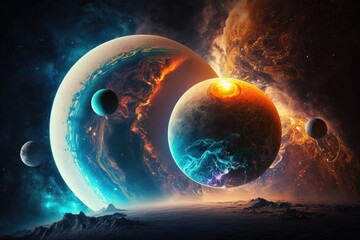 Canvas Print - fantasy space wallpaper. astronomical planets. space and galaxies. space around earth.