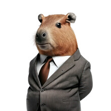 Portrait Of A Capybara Dressed In A Formal Business Suit On White Background, Transparent Png, Generative Ai