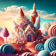 Fairy tale candy land 3d. Sweet landscape candyland.