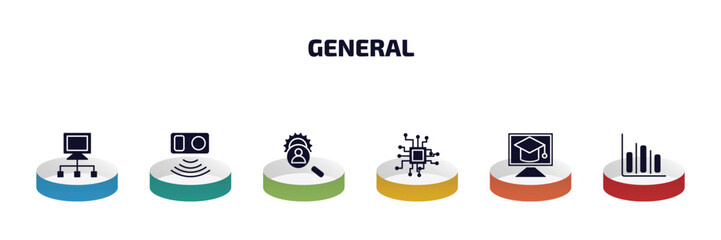 Wall Mural - general infographic element with filled icons and 6 step or option. general icons such as bpm, activ