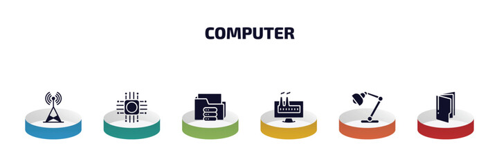 Wall Mural - computer infographic element with filled icons and 6 step or option. computer icons such as telecomm