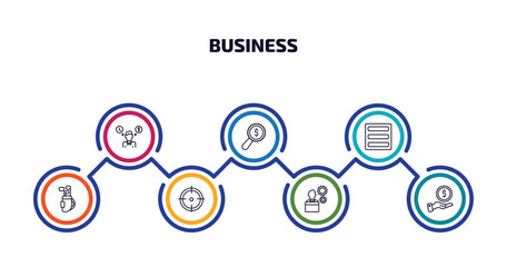 Wall Mural - business infographic element with outline icons and 7 step or option. business icons such as worker 
