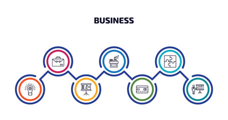 Wall Mural - business infographic element with outline icons and 7 step or option. business icons such as busines